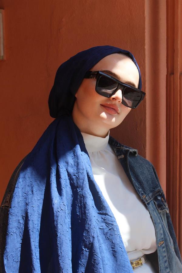 Bambu Kraş Şal Lacivert 194 - Görsel 3